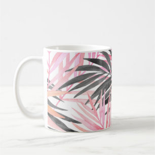 Caneca De Café Cor de Água das Folhas Verdes Rosa Tropicais