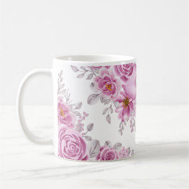 Caneca De Café Cor de Água do Coração Floral Cor-de-Rosa Elegante