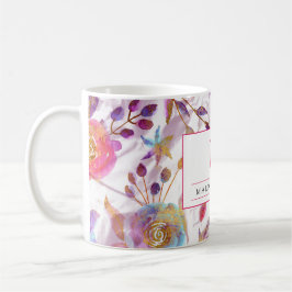Caneca De Café Cor de água elegante, cor de rosa e branco