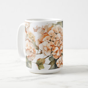 Caneca De Café Cor de água floral branca esverdeada de cor de lar