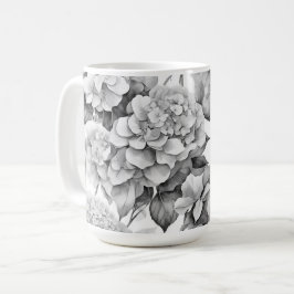 Caneca De Café Cor de água floral negra da cinza branca Elegante