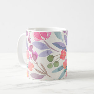 Caneca De Café Cor de Água Simples Floral Rosa Esbranquiçada