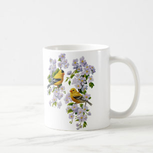 Caneca De Café Cor de Fundo de Separação de Pássaros e Flores 