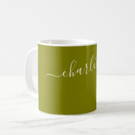 Caneca De Café Cor de Oliva Elegante Nome Moderno Personalizado