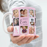 Caneca De Café Cor-de-rosa-colagem de fotos da mãe<br><div class="desc">Um presente para sua mãe,  celebrando sua vida com uma colagem de 14 fotos. Texto preto: Melhor Mãe Nunca. Personalize e use suas próprias fotos dela,  crianças,  marido,  animais de estimação,  amigos. Fundo rosa elegante. Perfeito como presente de Dia de as mães,  para aniversários e Natal.</div>