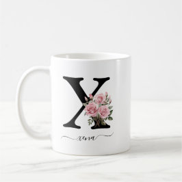 Caneca De Café Cor de rosa Flor Floral inicial x Monograma Mug