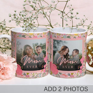 Caneca De Café Cor de rosa floral 2 foto personalizada Dia de as 