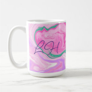 Caneca De Café Cor-de-rosa monograma, roxo, mármore verde minúscu