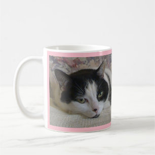 Caneca De Café Cor-de-rosa, preto, preto, foto do monograma, cor-