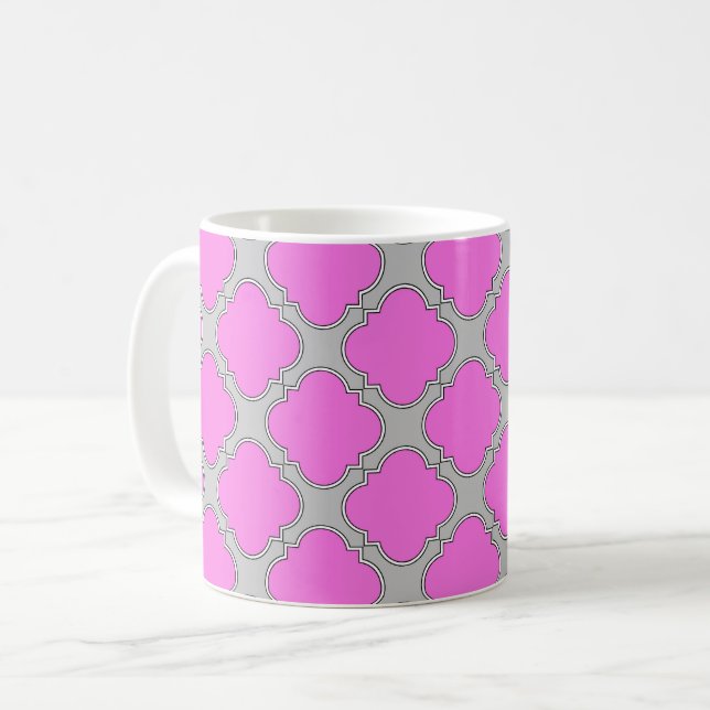 Caneca De Café Cor-de-rosa-quatrefoil e cinzas (Frente Esquerda)
