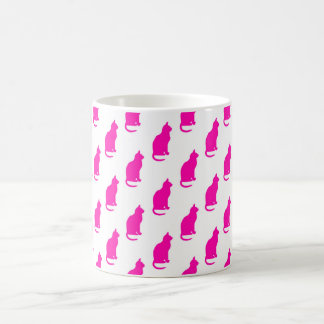 Caneca De Café Cor-de-rosa quente - padrão de gatos textura branc