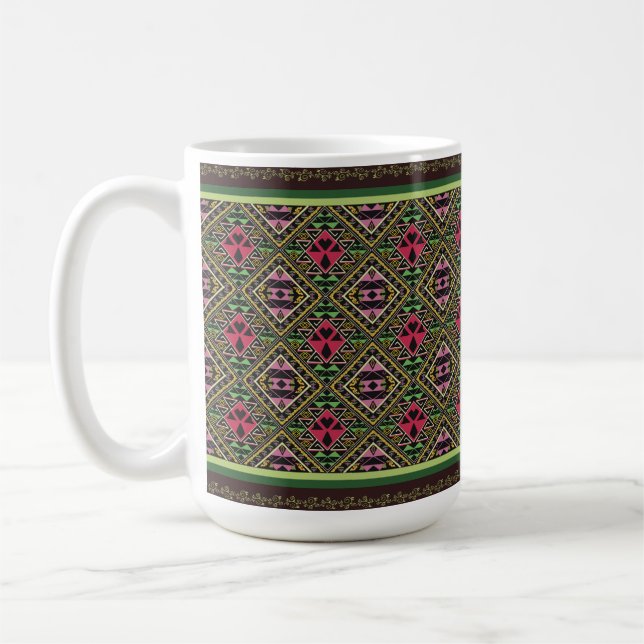 Caneca De Café Cor-de-rosa vibrante e Abstrato verde (Esquerda)