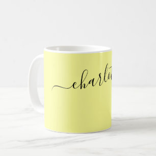 Caneca De Café Cor Elegante Amarelo Pálido Moderno Nome Personali