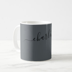 Caneca De Café Cor Elegante Cinza Ferro Moderno Nome Personalizad