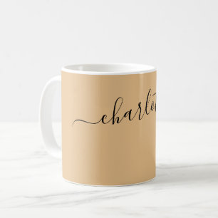 Caneca De Café Cor Elegante Dourado Pálido Nome Moderno Personali
