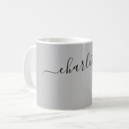 Caneca De Café Cor Elegante Prata Moderno Nome Personalizado