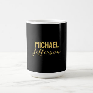 Caneca De Café Cor elegante preto dourado nome minimalista modern