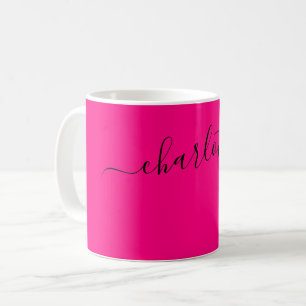 Caneca De Café Cor Elegante Rosa Brilhante Nome Moderno Personali