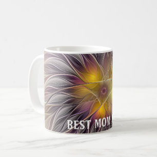 Caneca De Café Cor Floral Abstrata Fractal Melhor Mãe Luminosa Co