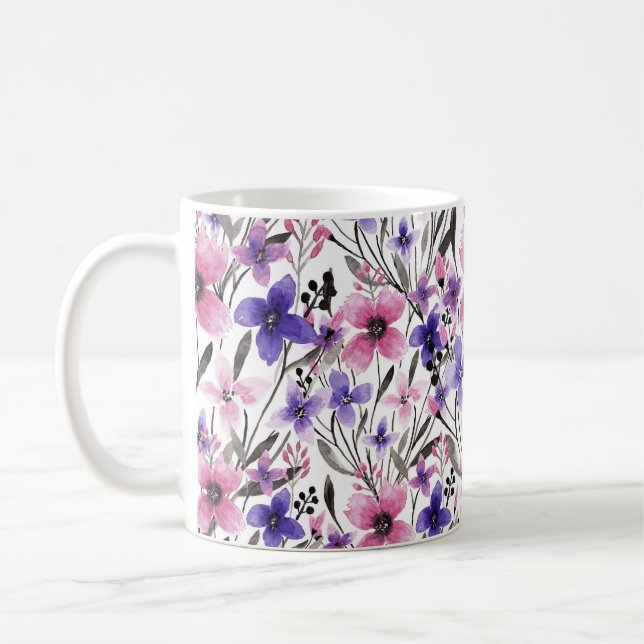 Caneca De Café Cor Floral Púrpura Rosa do País Moderno (Esquerda)