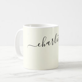 Caneca De Café Cor Marfim Elegante Moderno Nome Personalizado