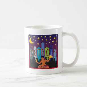 Caneca De Café Cor mega da skyline de Detroit