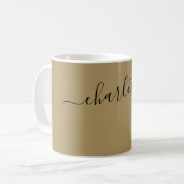 Caneca De Café Cor Moderna Bege Escuro Elegante Nome Personalizad