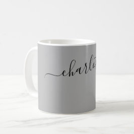 Caneca De Café Cor Moderna Cinza Escuro Elegante Nome Personaliza