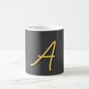 Caneca De Café Cor Monograma Ouro Cinza Profissional