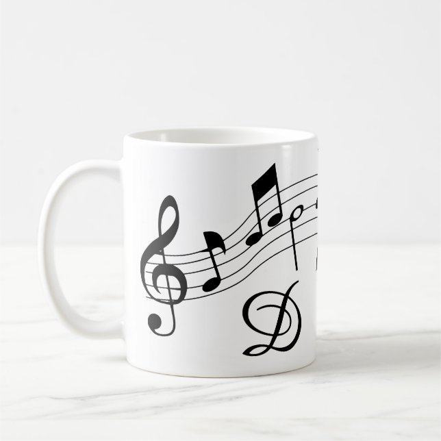 Caneca De Café Cor Personalizada do Monograma de Notas de Música (Esquerda)