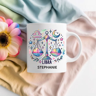 Caneca De Café Cor Personalizado Colorido de Libra Zodíaco Astrol