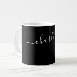 Caneca De Café Cor Preta Elegante Nome Moderno Personalizado