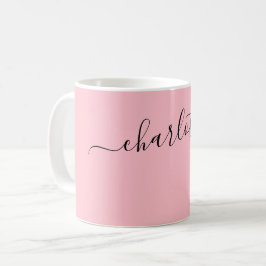 Caneca De Café Cor Rosa Elegante Nome Moderno Personalizado