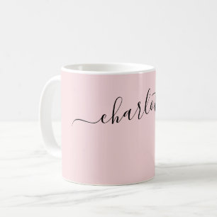 Caneca De Café Cor Rosa Pálido Elegante Nome Moderno Personalizad