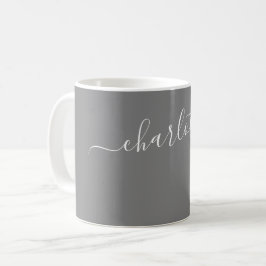 Caneca De Café Cor Sereno Cinza Moderno Nome Personalizado