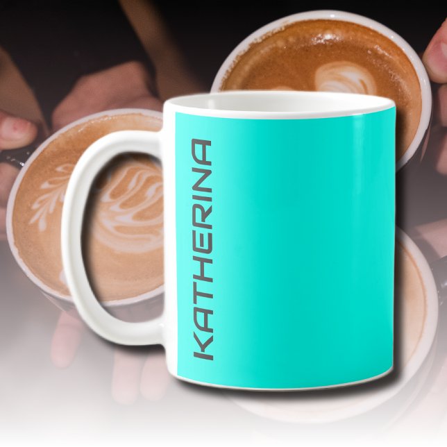 Caneca De Café Cor Sólida Neon Turquoise | Personalizado Clássico (Criador carregado)