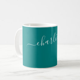 Caneca De Café Cor Teal Elegante Nome Moderno Personalizado