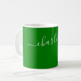 Caneca De Café Cor Verde Elegante Moderno Nome Personalizado