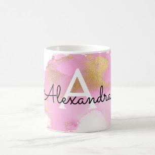 Caneca De Café Cora a lavagem da folha cor-de-rosa e Dourado