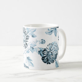 Caneca De Café Cora vintage azul & branco Toile floral No.2 da