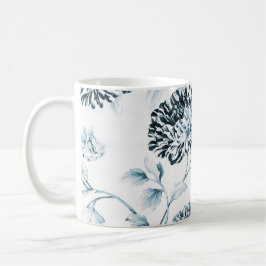 Caneca De Café Cora vintage azul & branco Toile floral No.2 da