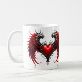 Caneca De Café Coração Alado Carmesim Romance Gótico Elegante .