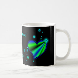 Caneca De Café Coração Arco-Íris Verde Azul com Estrelas