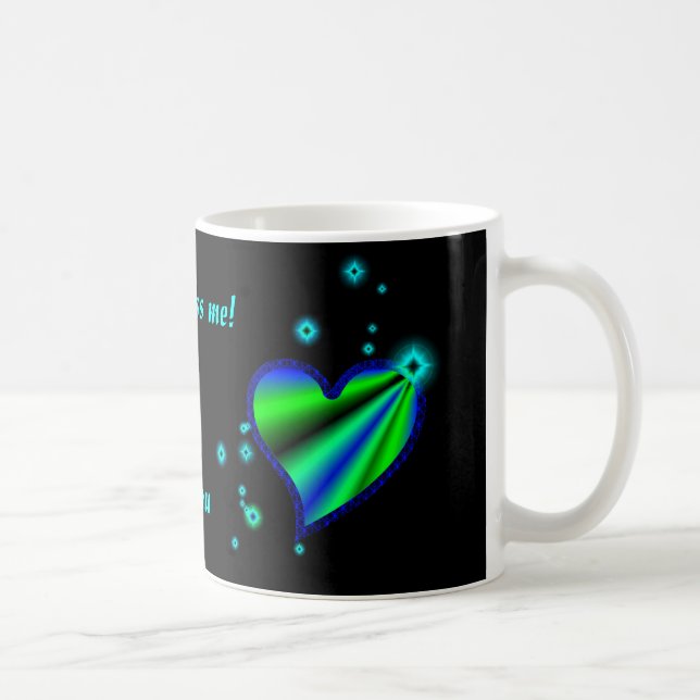 Caneca De Café Coração Arco-Íris Verde Azul com Estrelas (Direita)