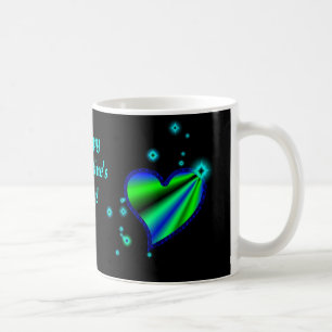 Caneca De Café Coração Arco-Íris Verde Azul com Estrelas