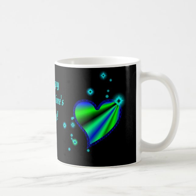 Caneca De Café Coração Arco-Íris Verde Azul com Estrelas (Direita)