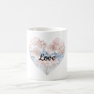 Caneca De Café Coração Azul Rosa