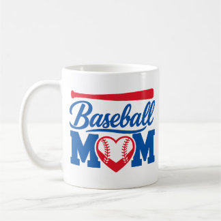 Caneca De Café Coração Azul Vermelho Clássico da Mãe de Beisebol