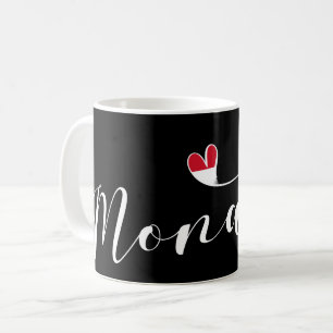 Caneca De Café Coração bandeira de Monaco, Monaco, eu amo Monac
