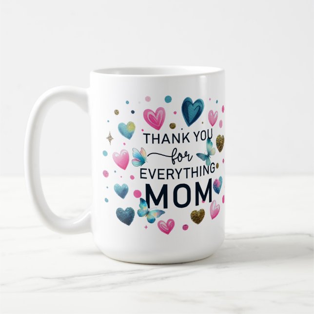 Caneca De Café Coração & Borboleta Obrigada Mãe (Esquerda)